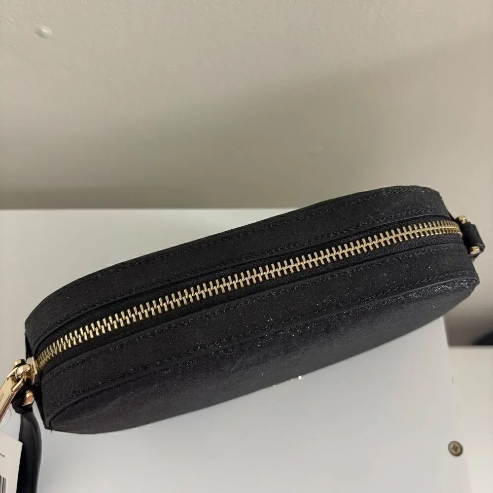 Kate spade Glimmer Oval Camera Bag crossbody purse black glitter new
